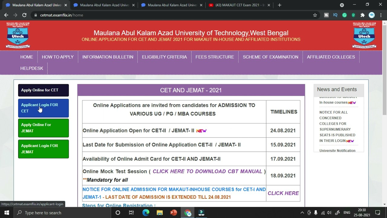 MAKAUT CET2 Exam 2021 Details and Online Application Form Fill up - Step by Step