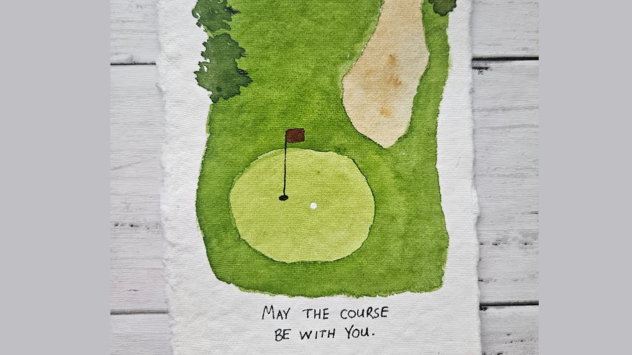 ⛳ Акварельная живопись на поле для гольфа для начинающих — идеально для поздравительных открыток! 🎨