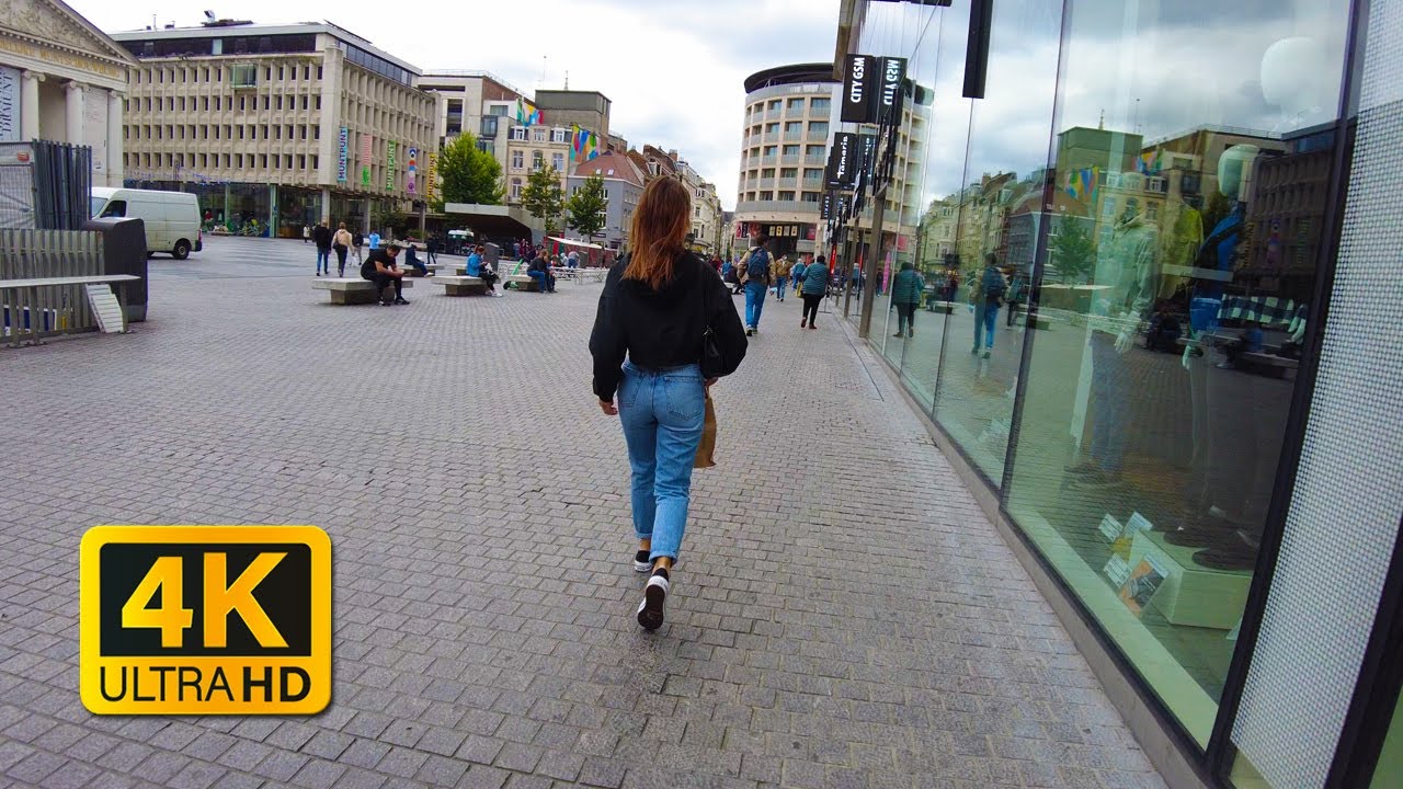 BRUSSELS 4K walk: Cathedral - Rogier - Brouck&egrave;re - Muntplein
