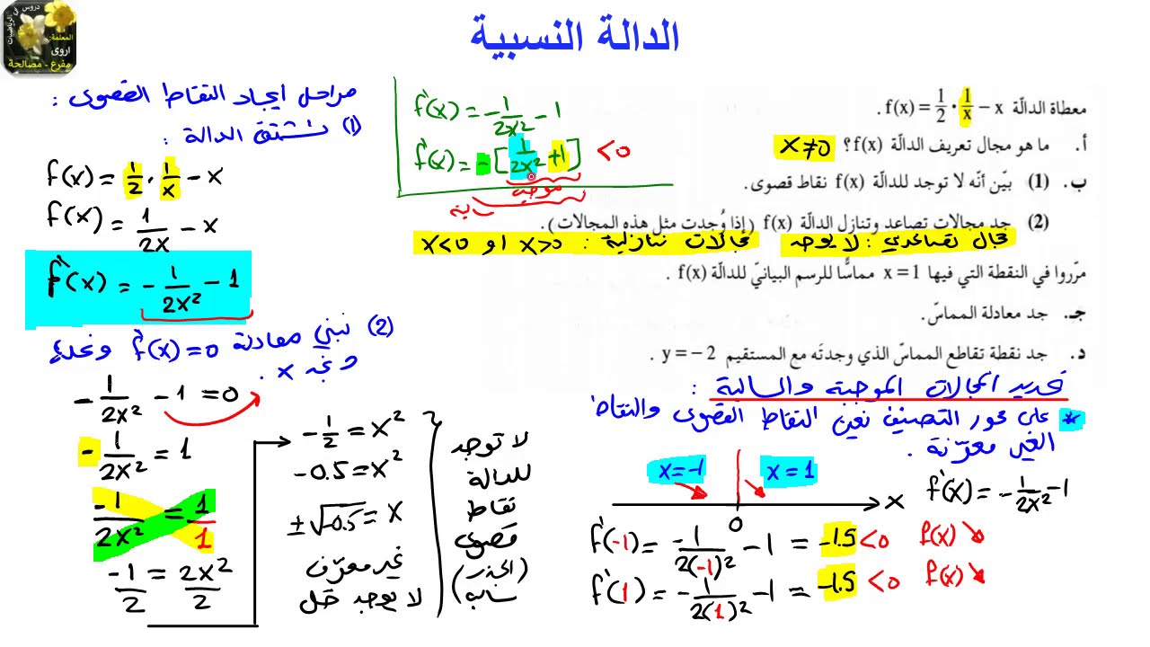 دالة نسبية - سؤال بجروت صيف 2020 موعد ب - مستوى 382(803).