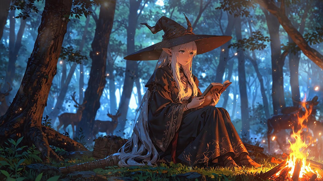🌿Elf Mage Reading Beside a Crackling Fire 🔥| Relaxing Medieval Music | Fantasy Adventure BGM✨