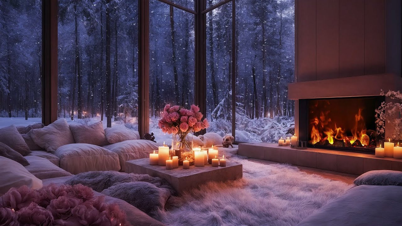 Cozy Winter Ambience: Fireplace & Blizzard Sounds Outside | Relaxation, Deep Sleep