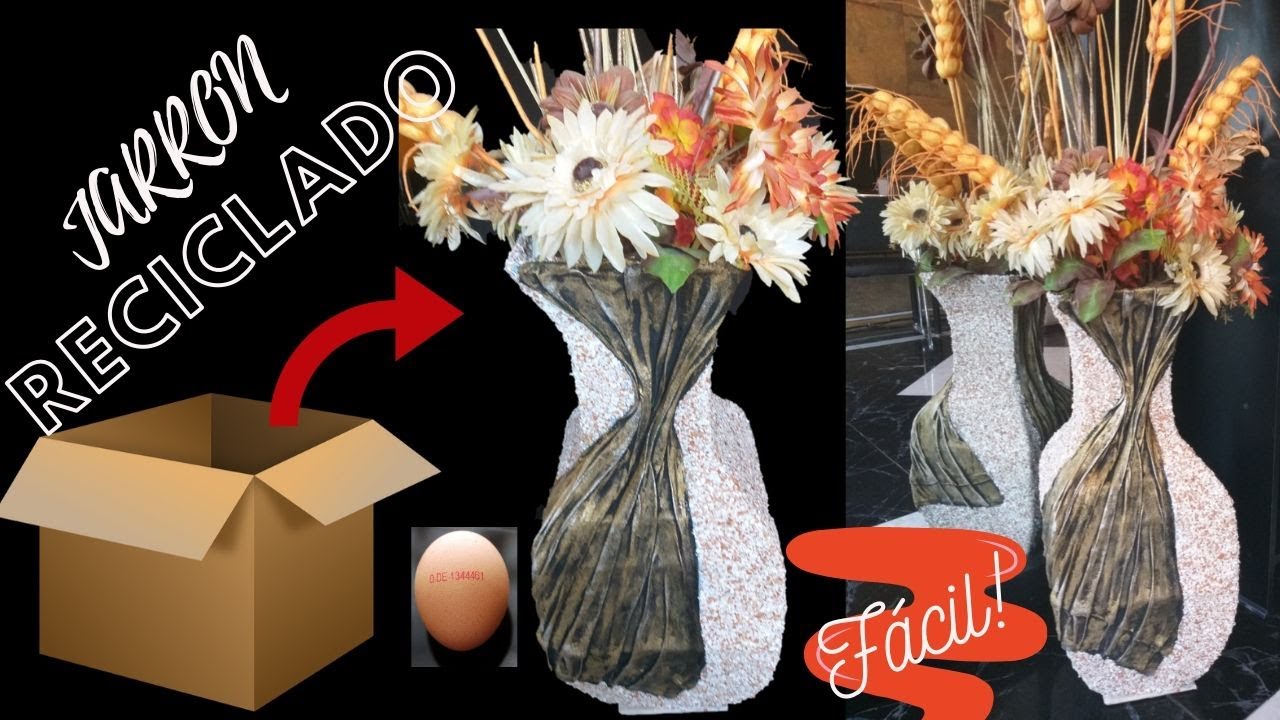 JARRÓN GRANDE Con CASCARÓN DE HUEVO y CARTÓN!..Elegante y fácil/ El Paso a Paso.