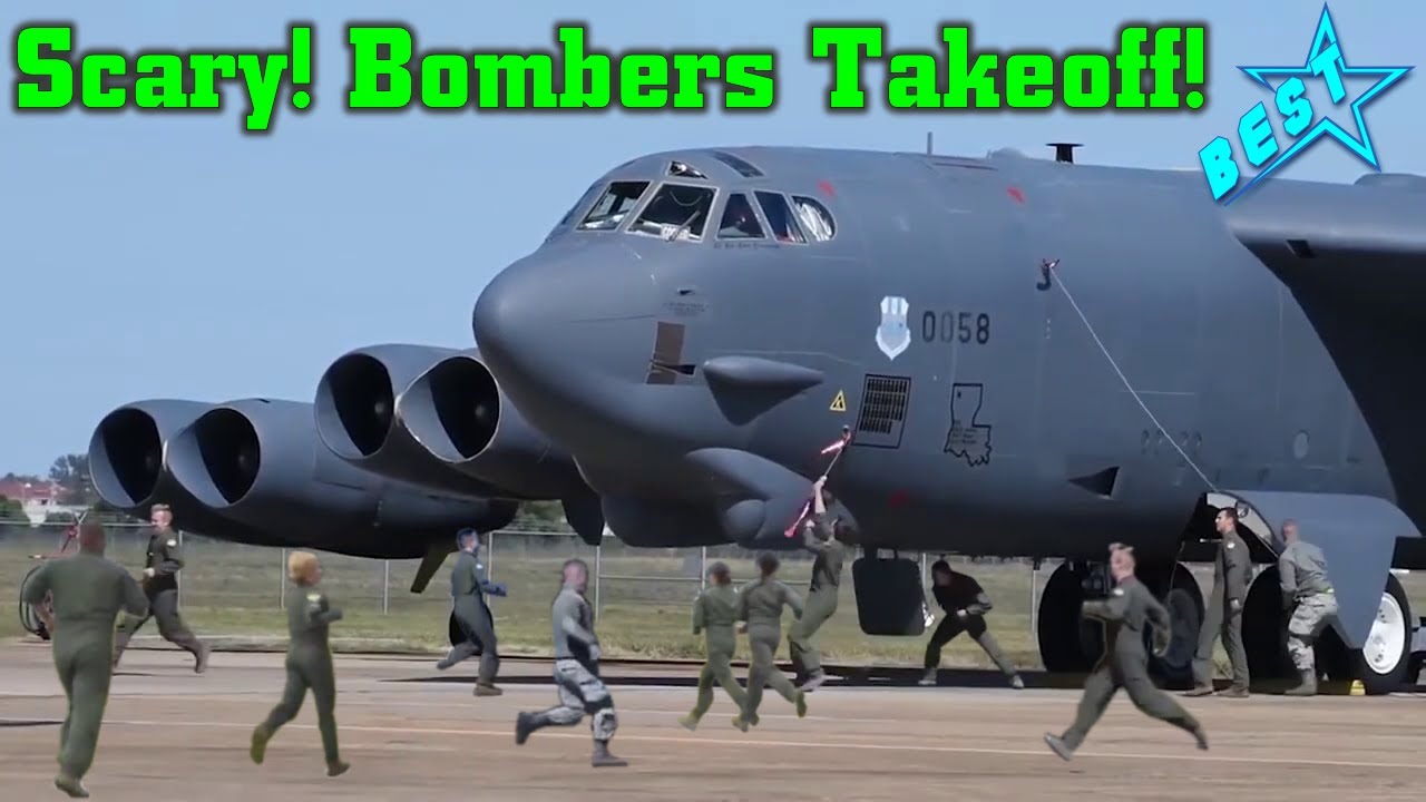 Military: SCARIEST BOMBERS IN WORLD TAKEOFF!  MASSIVE B-52 Stratofortress Emergency Fast Takeoffs!