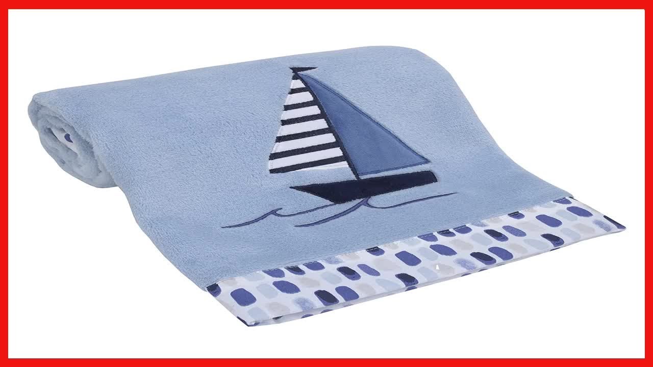 Nautica Nautical Adventure Blue Super Soft Coral Fleece Sailboat Baby Blanket, Light Blue, Navy,