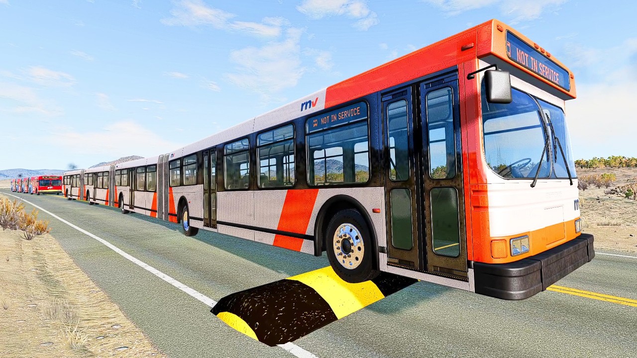 LONG BUS, CITY BUS, SCHOOL BUS Vs MASSIVE SPEED BUMPS - BeamNG.Drive