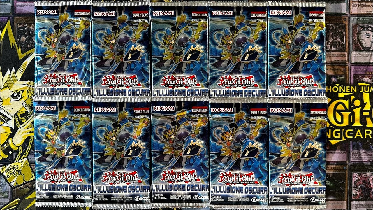 Apro 10 Bustine di L'ILLUSIONE OSCURA Yu-Gi-Oh! Dal 2016, in cerca di Carte Mago Nero e Ala Nera!