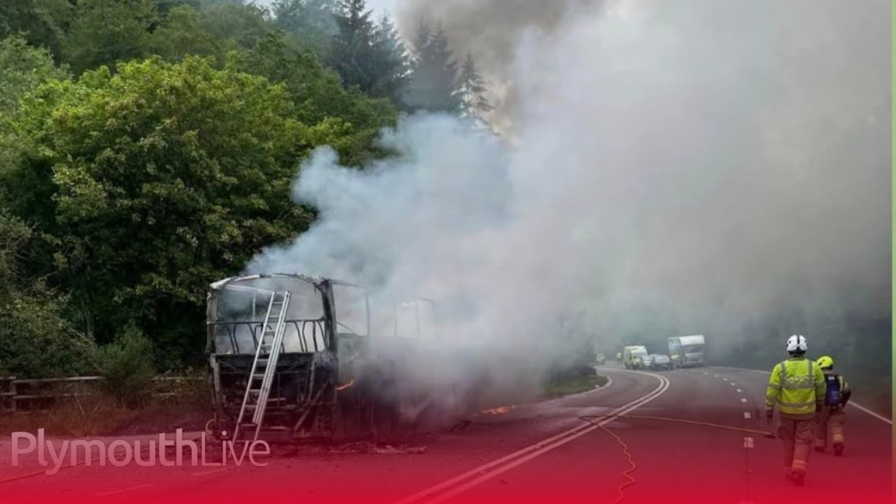 Dramatic video shows extent of A38 coach fire
