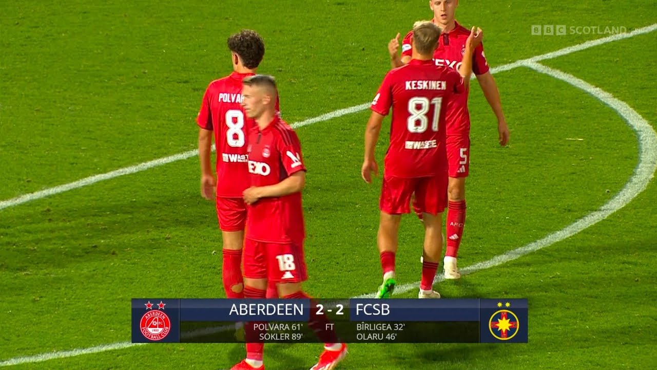 Aberdeen - FCSB 2-2 | Rezumat | Playoff Europa League 2025