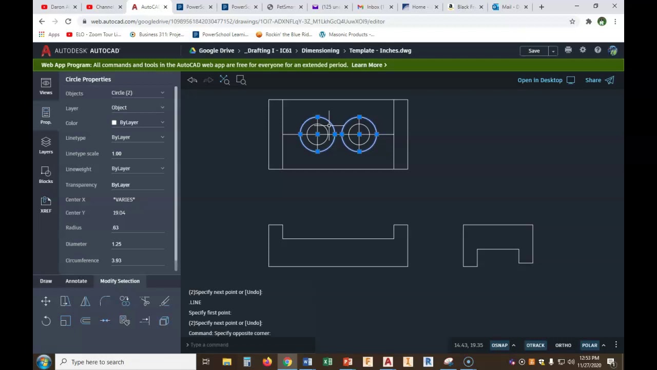 Dimensioning Multi-views - Guide Block (AutoCAD Web App)