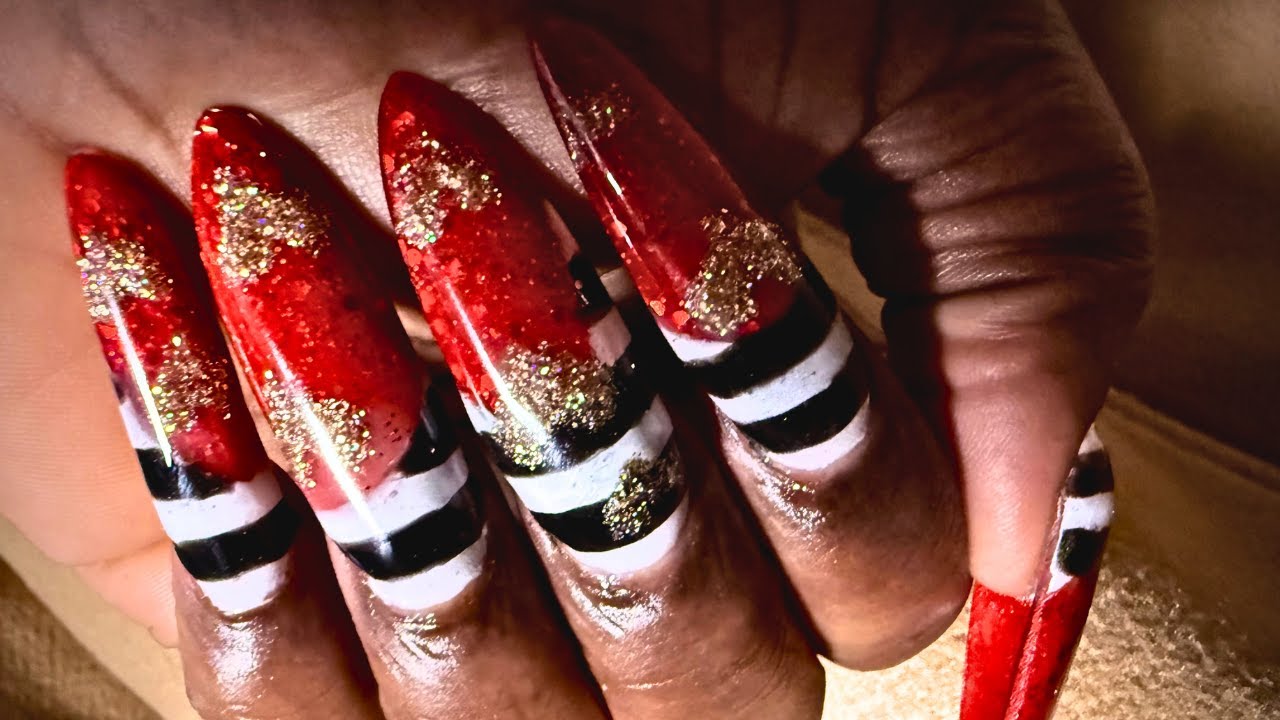 Strawberry Jam Stripes & Hearts Encapsulated Acrylic Nails | Valentine Nails