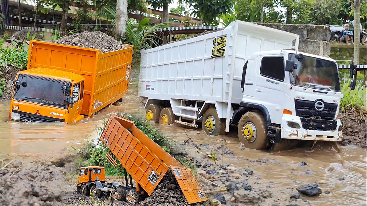 DUET SENGIT Truk Fuso Trinton 220Ps Vs Hino 500 Trinton OFROAD Bermuatan Koral Miniatur Truk Rc