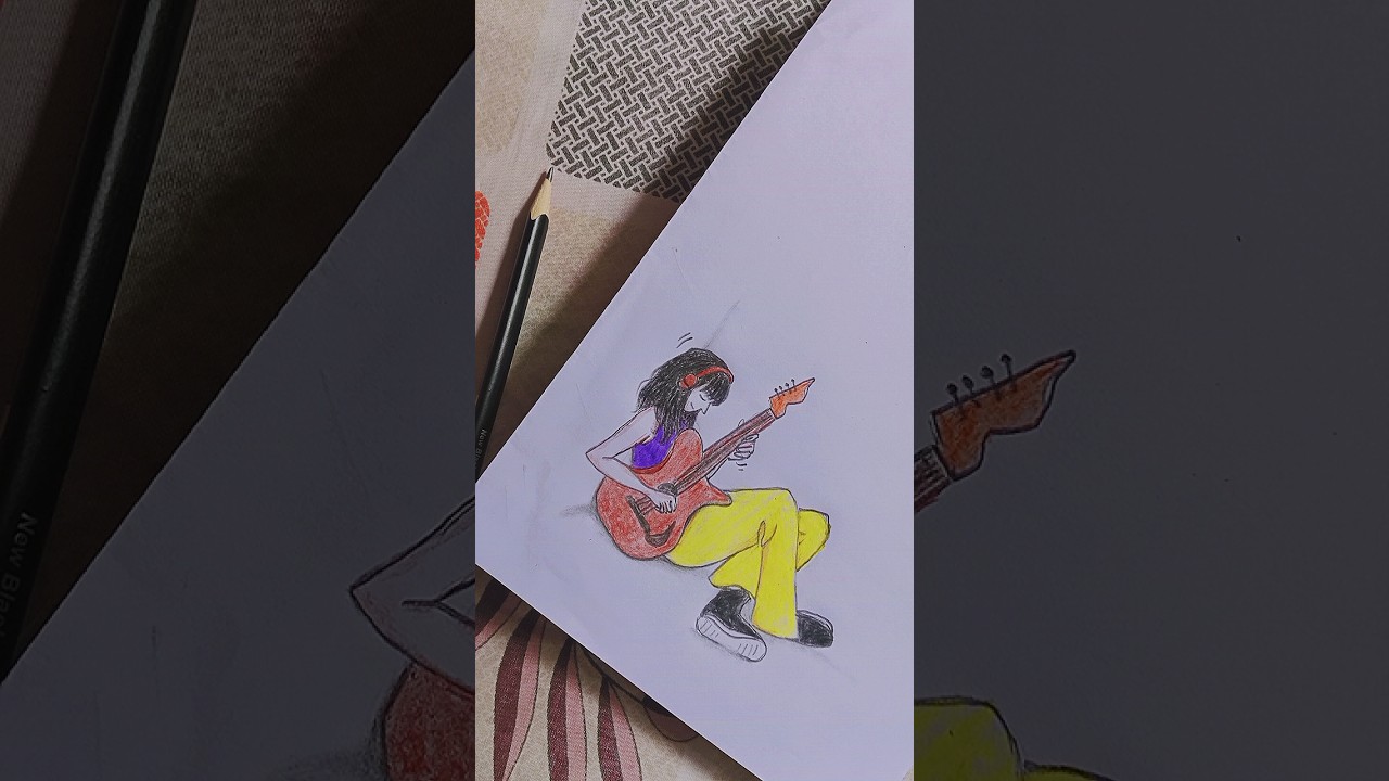 drawing a beautiful girl with guitar 🎸||easy aesthetic drawing ideas 