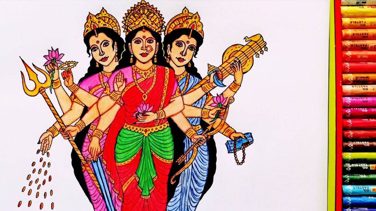 Time-lapse Painting Of Goddess Durga / Lakshmi / Saraswati | Drawing Of Durga / Lakshmi / Saraswati
