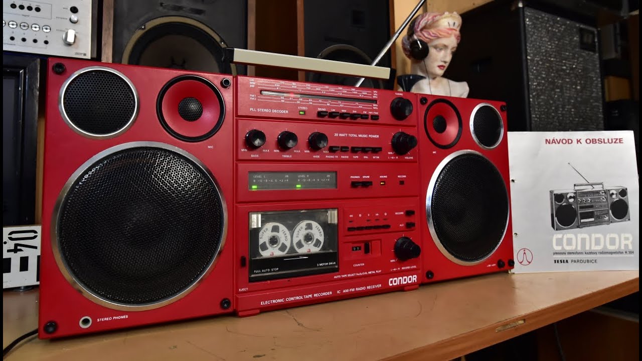TESLA CONDOR ČERVENÝ radiomagnetofon - TESLA K 304 ANP 842 - vintage retro boombox ghettoblaster