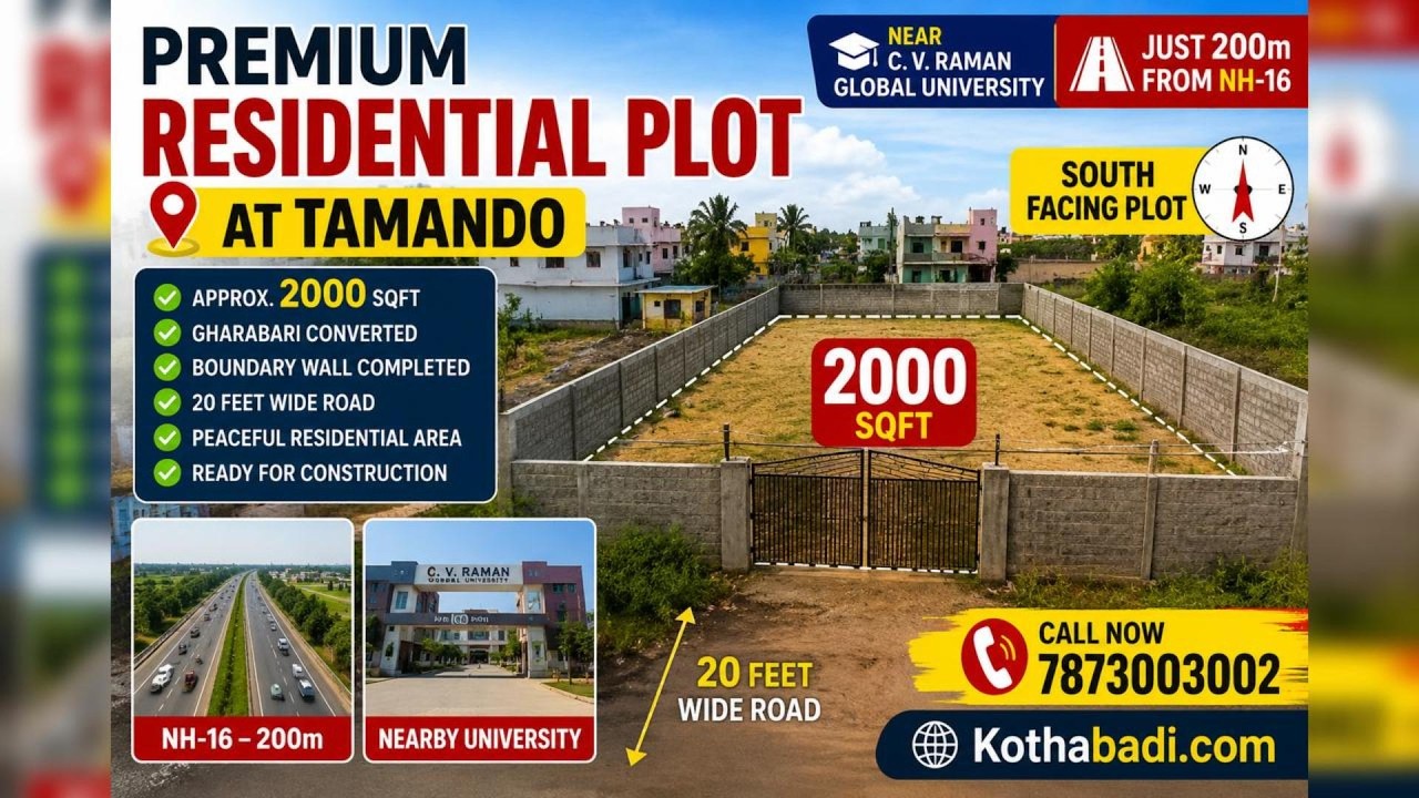 Prime Gharabari Plot Near CV Raman Global University | Tamando Bhubaneswar | NH16 Side