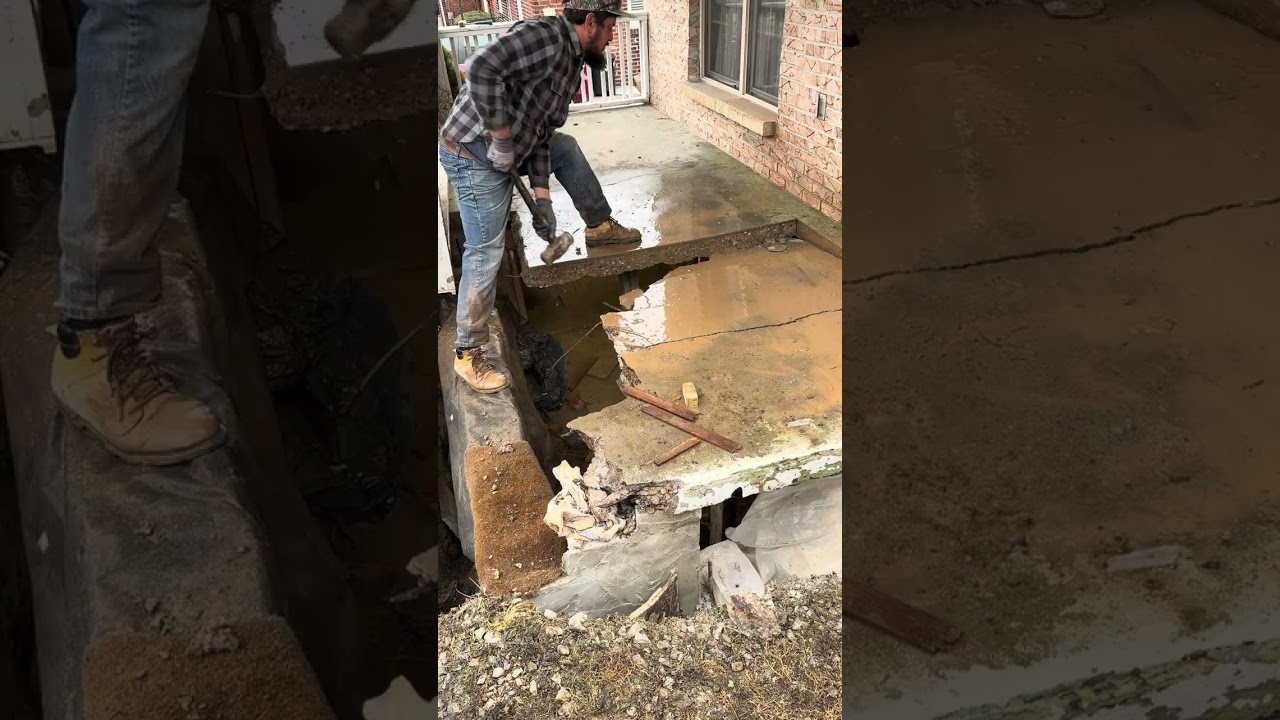 Busting out concrete that is already weak, no jack hammer needed,#hardwork #fun #job #subscribe #old