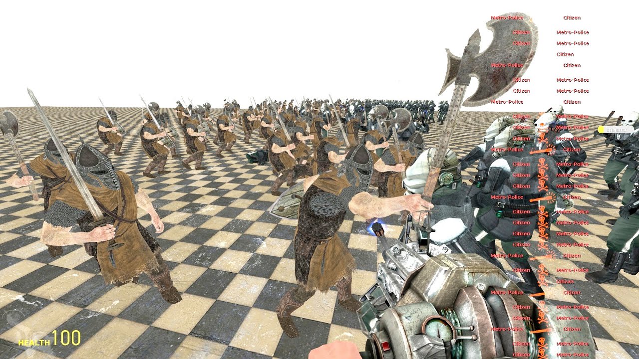 100 Skyrim Guards vs 100 Metrocops in Garry’s Mod