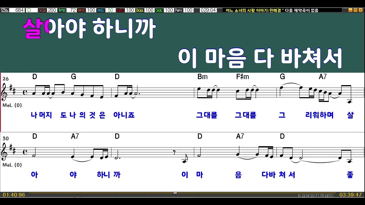 어느소녀의사랑이야기/ 민해경/ 남자키