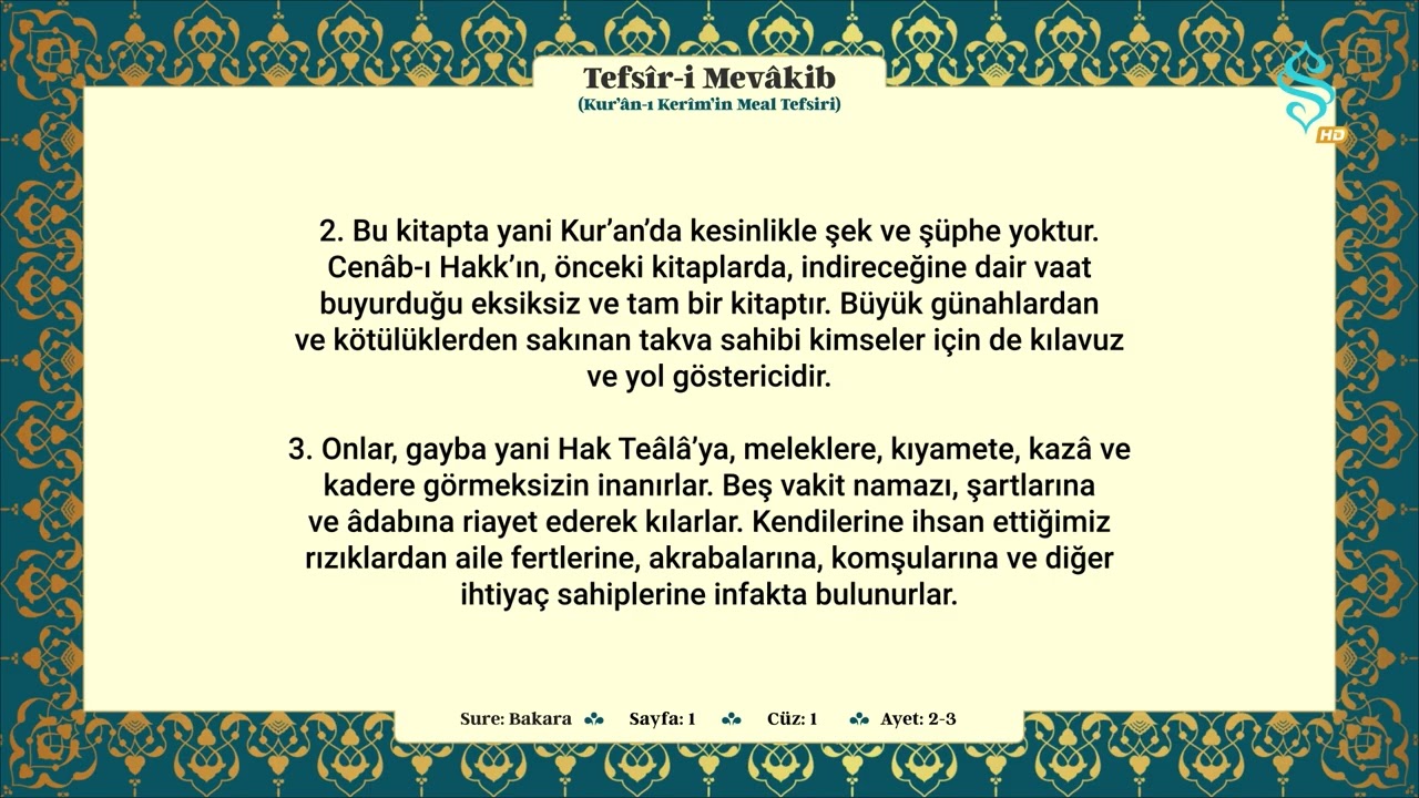 Tefsîr-i Mevâkib 1. Cüz