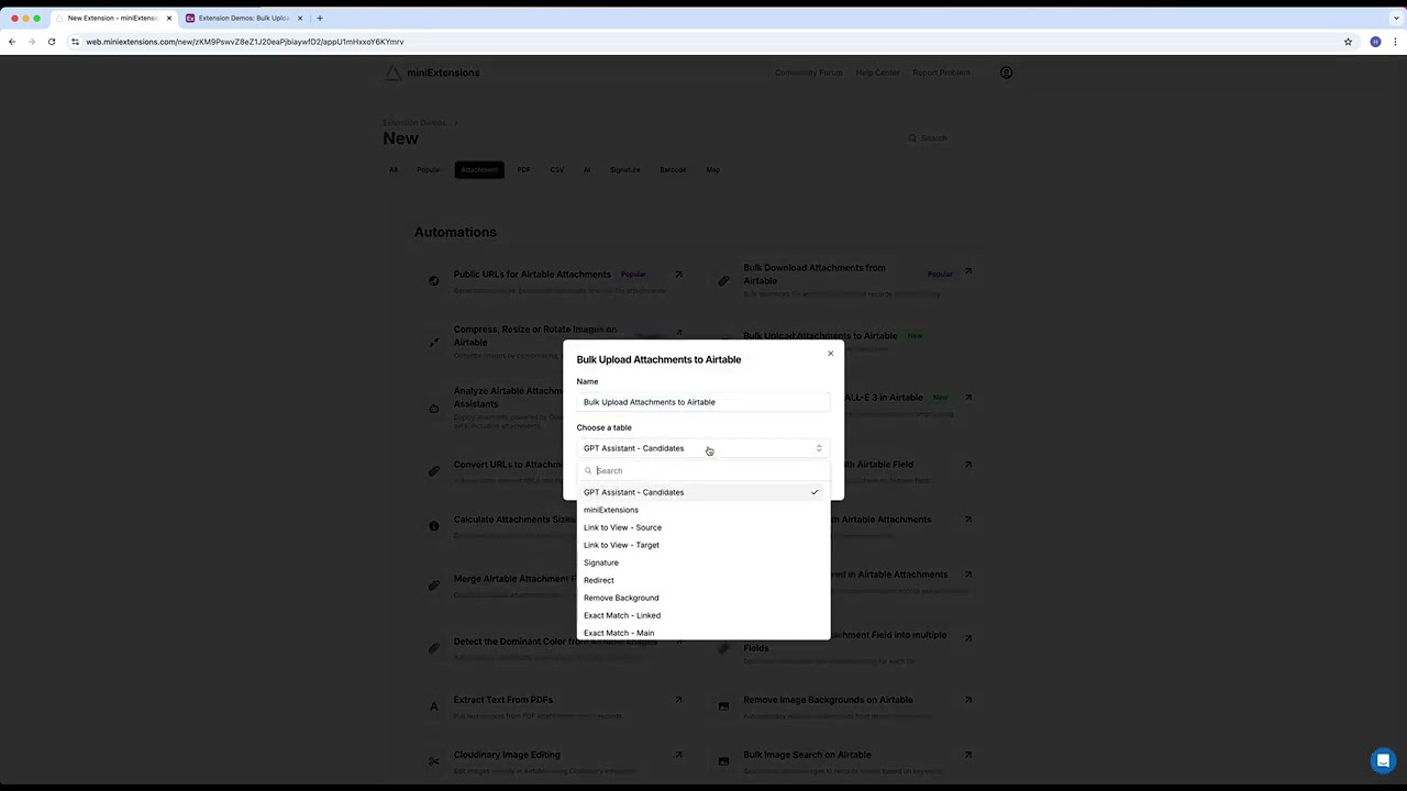 Bulk Upload Attachments to Airtable using miniExtensions