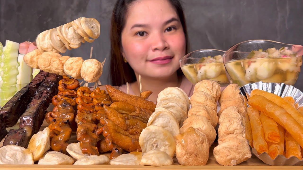 FILIPINO STREETFOOD MUKBANG FISHBALL, BETAMAX, ISAW, KIKIAM, CHEESE STICKS, SQUID BALL | HANIMACE TV