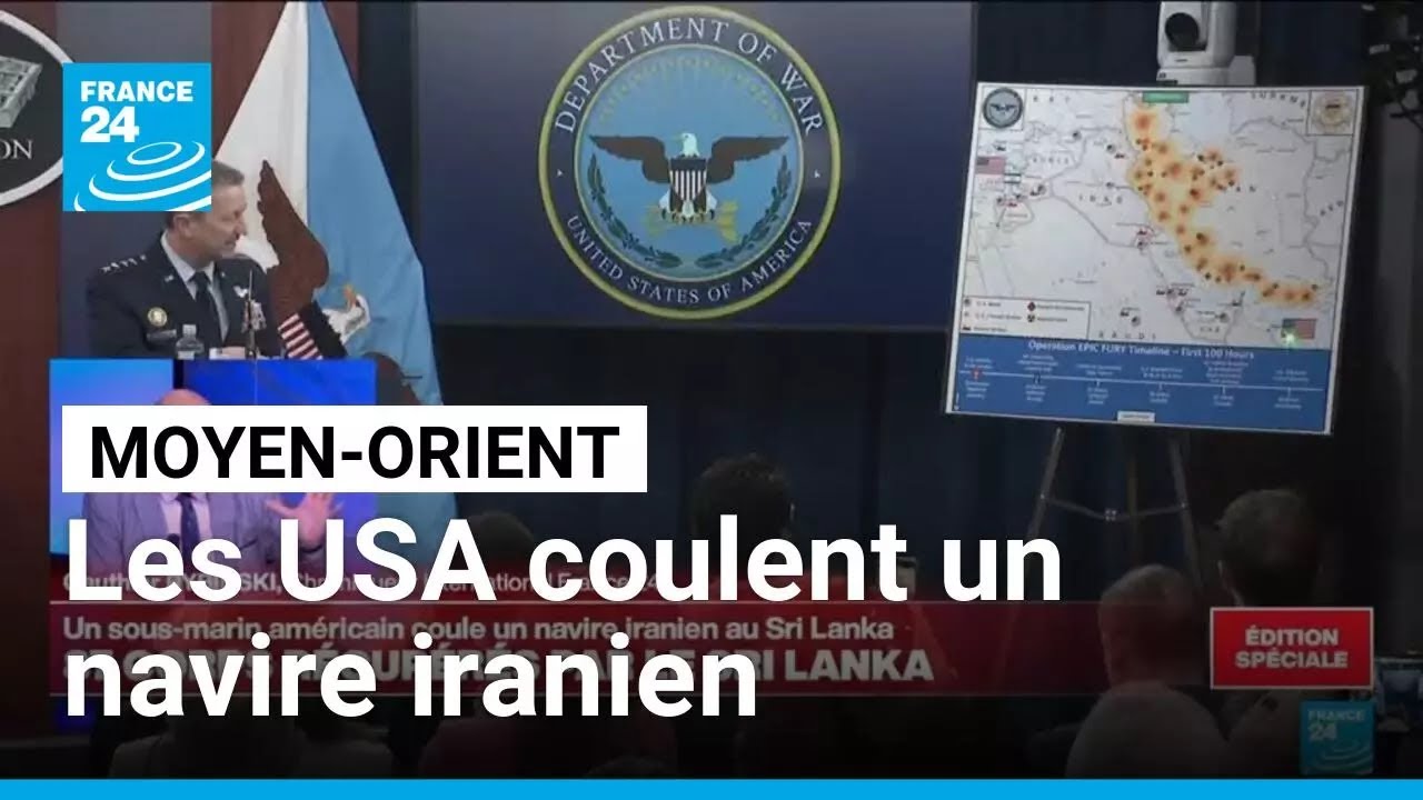 Guerre au Moyen-Orient : un sous-marin américain coule un navire iranien au Sri Lanka • FRANCE 24