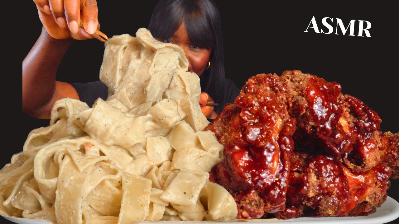 ASMR CHICKEN WINGS  & ALFREDO CREAMY PASTA MUKBANG (NO Talking) |Slurpy Sticky Eating Sounds
