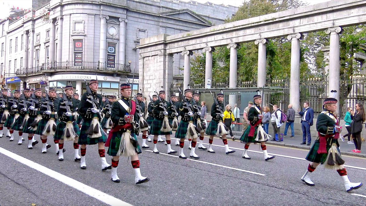 The Highlanders 4 SCOTS Homecoming Parade along Union St Aberdeen with Pony Mascot Cruachan IV 2017