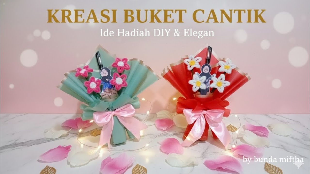 Buket mini gembul dari setengah lembar kertas chellophane