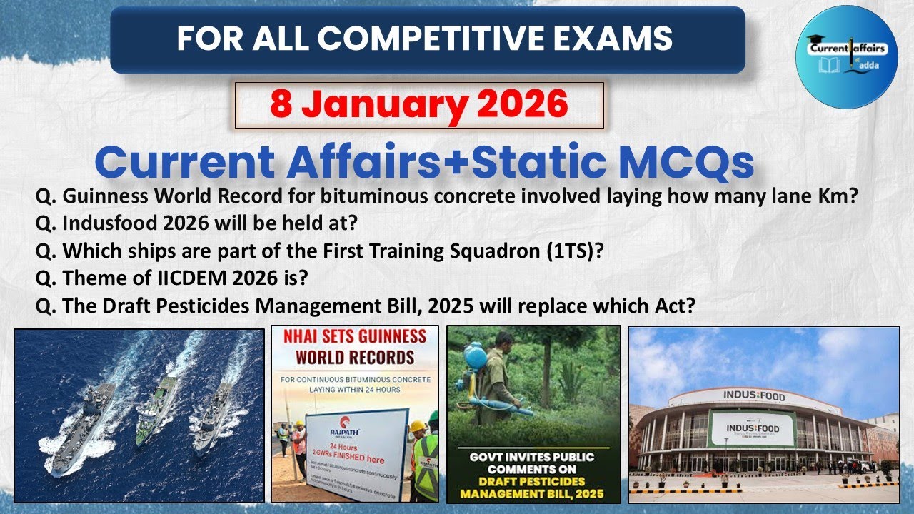 8 January 2026 Current Affairs MCQs | Current Affairs Today | Daily current affairs 2026
