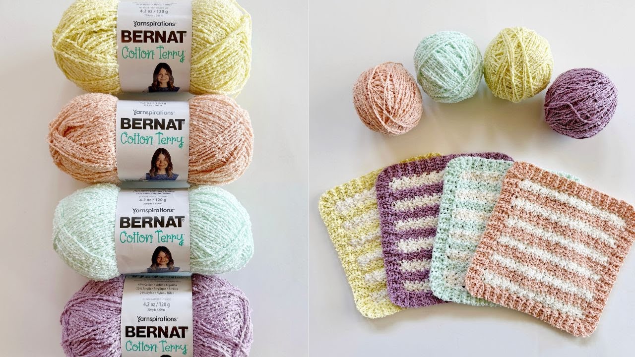 Crochet Cotton Terry Striped Washcloths