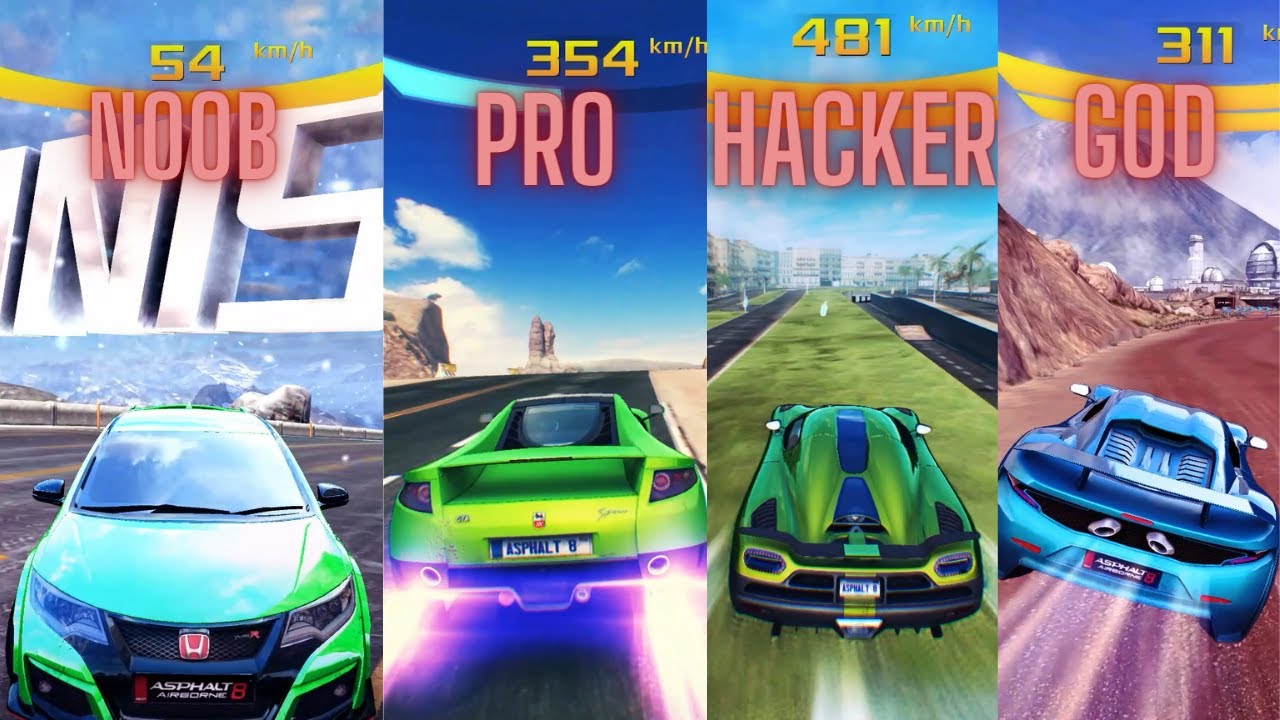 Asphalt 8 Noob vs Pro vs Hacker vs God
