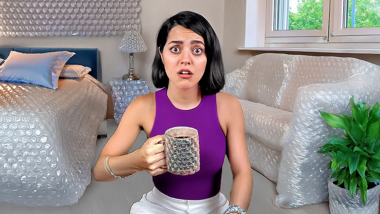 دوربین مخفی 😱 کل خونه رو با نایلون حباب دار پوشوندم