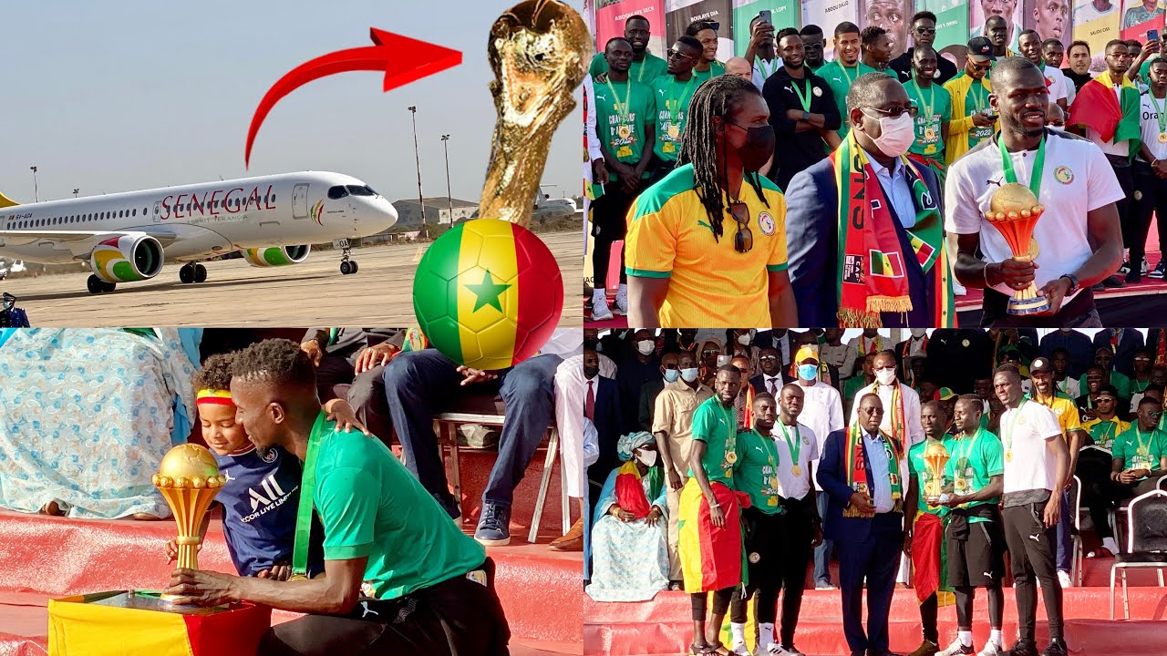 L’arrivée spectaculaire des lions avec la coupe à l’aéroport devant Macky Sall et son…..