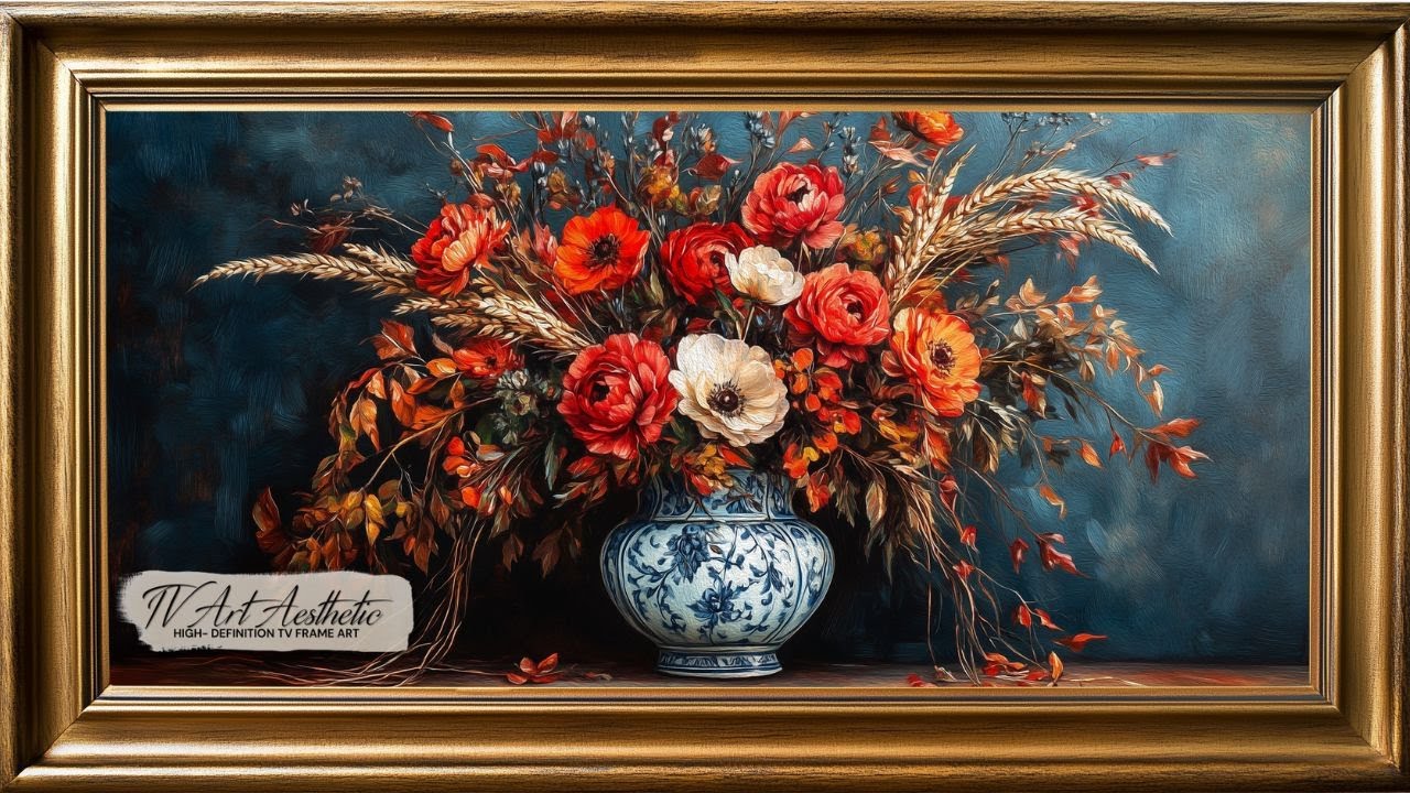 Frame TV Art | Bold Fall Floral Still Arrangement | Vintage Oil Painting | TV Art Video Screensaver