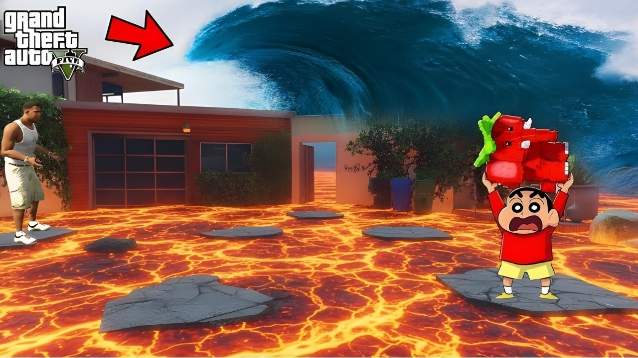 Shinchan Secretly Saves Franklin, Brainrots from BIGGEST LAVA TSUNAMI Ever !  | GTA5 Tamil