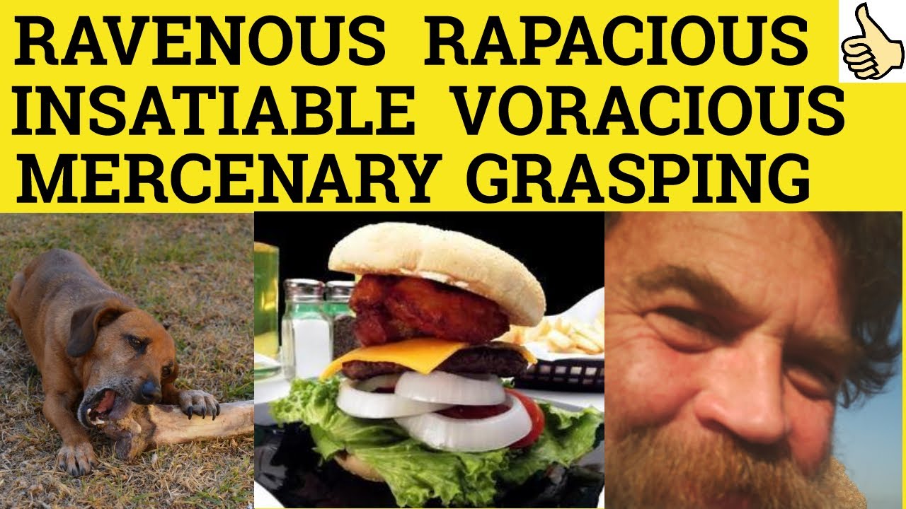 🔵 Ravenous Rapacious Voracious Insatiable Mercenary Grasping - Meaning and Examples in a Sentence