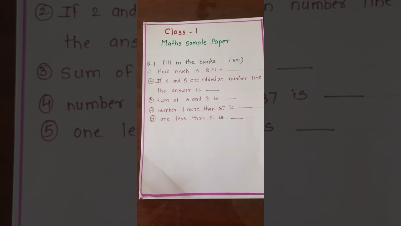 Class-1 Maths 1st Term Sample Paper | Class-1 half yearly examination sample paper #shorts