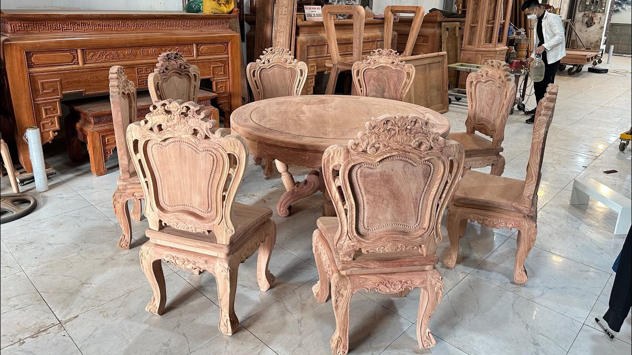 Bộ Bàn Ăn Louis Hoàng Gia Đục 2 Mặt | Phân Khúc Mặt Tràn 4cm 