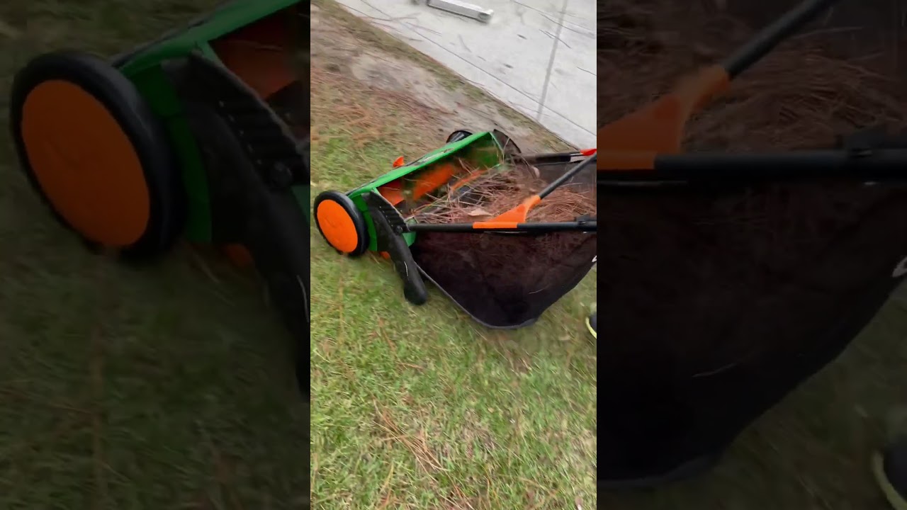 Уборка двора проще! | Уборка листьев, шишек, сосновых иголок | Газонокосилка Scott's Push