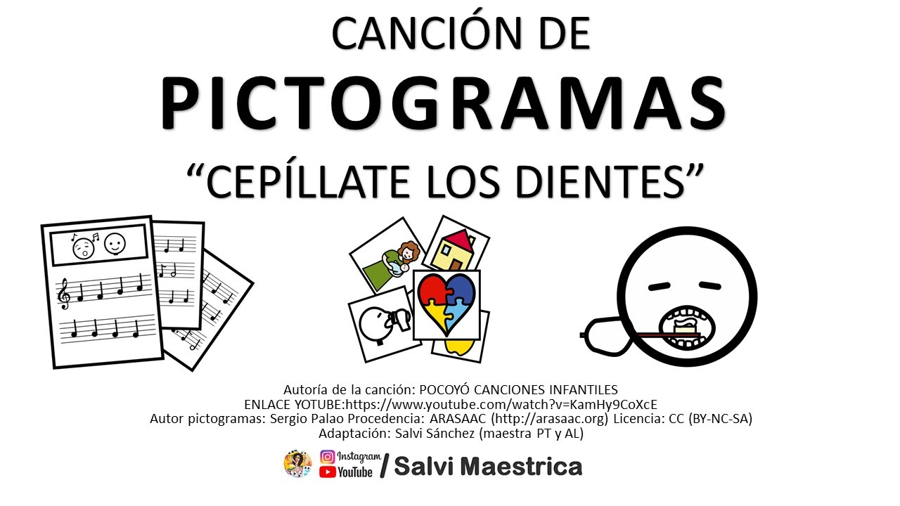 Cep&iacute;llate los dientes con pictogramas en espa&ntilde;ol para ni&ntilde;os