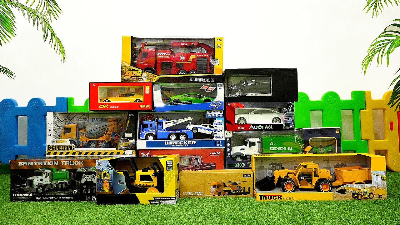 распаковка грузовиков машин игрушки Construction Car Toy Unboxing with Play