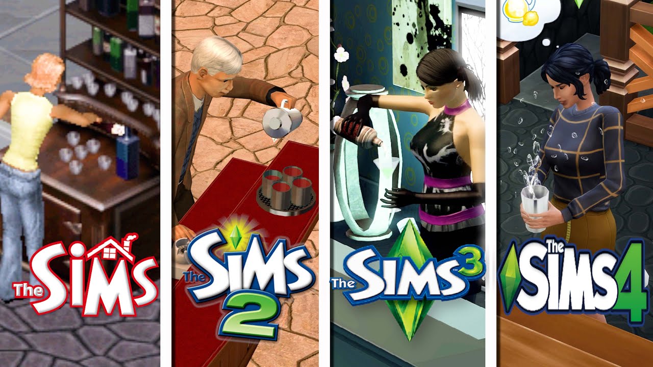 Sims 1, Sims 2, Sims 3, Sims 4 - Drinking At Bars Evolution