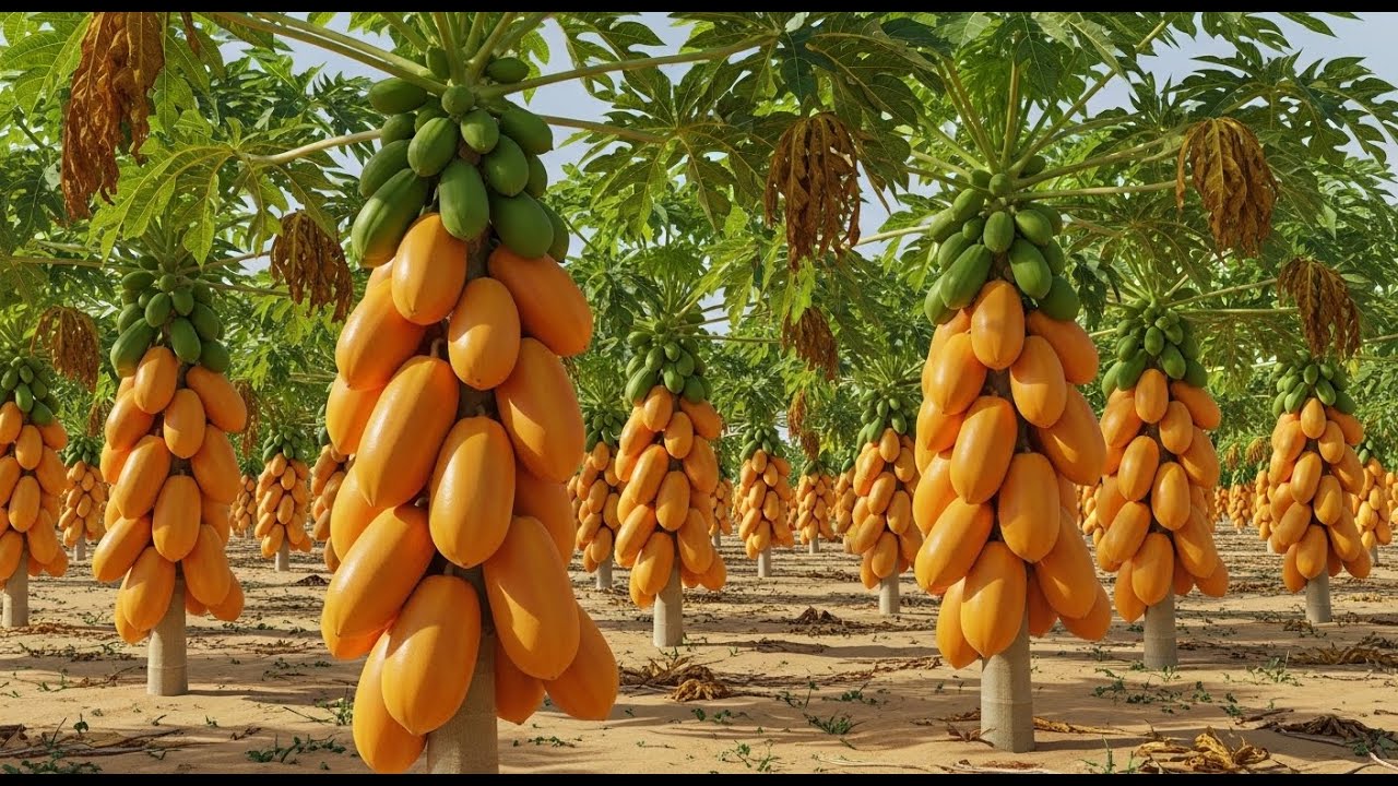 HOW GOLD PAPAYAS ARE GROWN : MASSIVE PAPAYAS RIPENING ON THE TREE