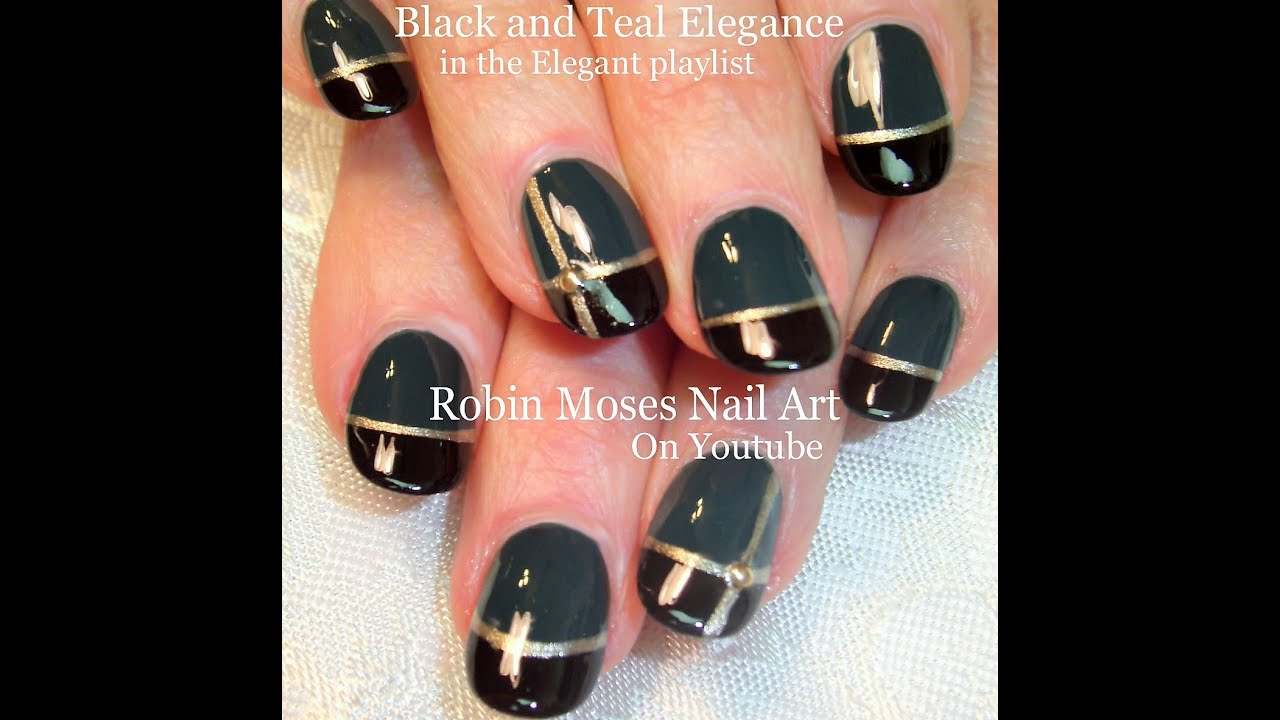 Cute Nails! Nail Art Design for beginners | Teal black and Gold Tutorial