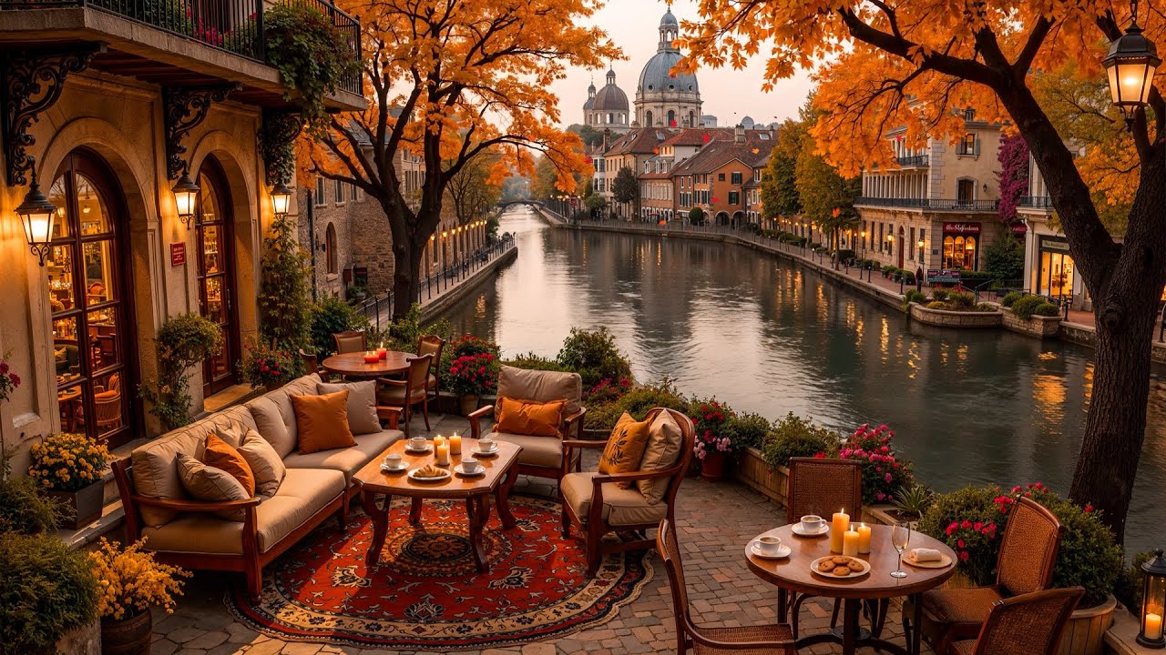 Jazz Relaxing Music for Stress Relief 🍂 Happy Fall Jazz in the Cozy Atmosphere of A Lake View Café