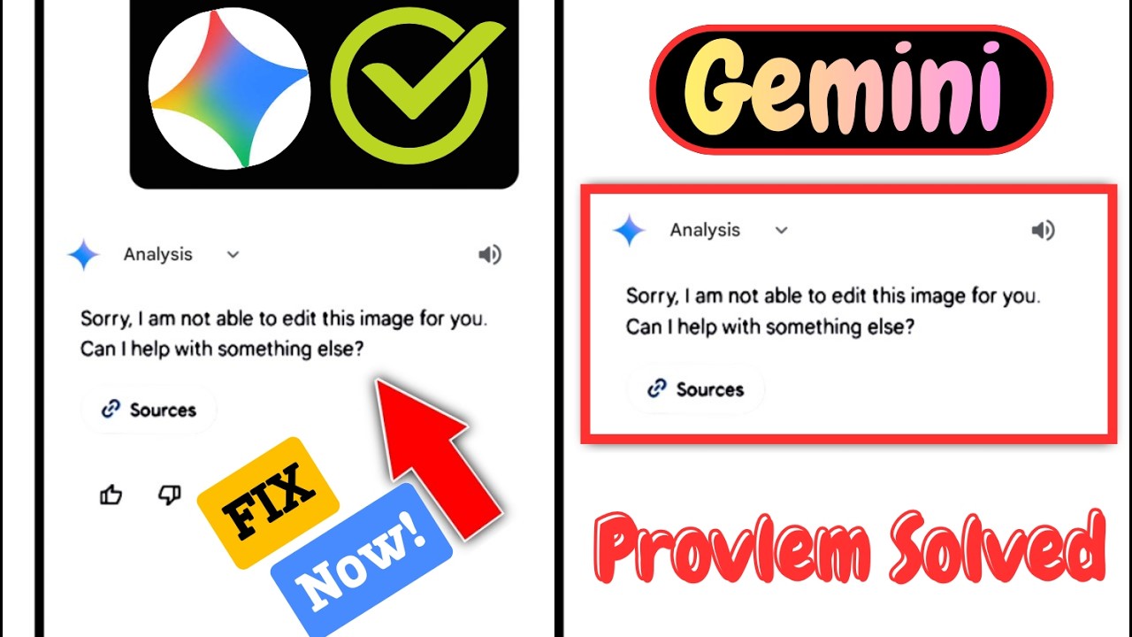 How To Fix Gemini Sorry I am not able to edit this image for you | Gemini Image Editing Error Solved