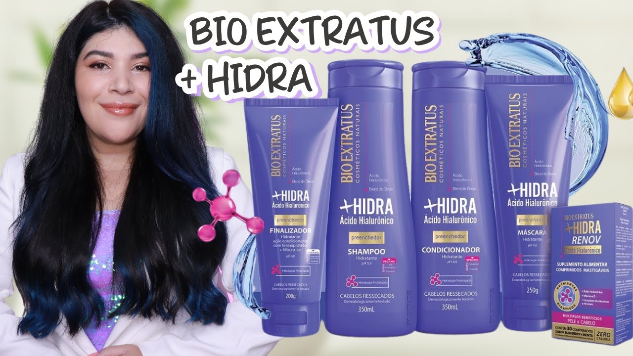 💜BIO EXTRATUS + HIDRA : HIDRATAÇÃO com ácido hialurônico e blend de óleos para cabelos ressecados
