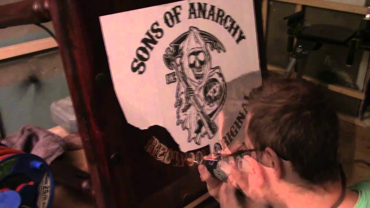 Sons Of Anarchy, wood carving table and plack